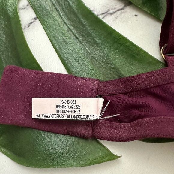 Victorias Secret Unlined Demi Bra Size 36 D Purple Pink Embroidered Lace Sheer - Picture 8 of 8